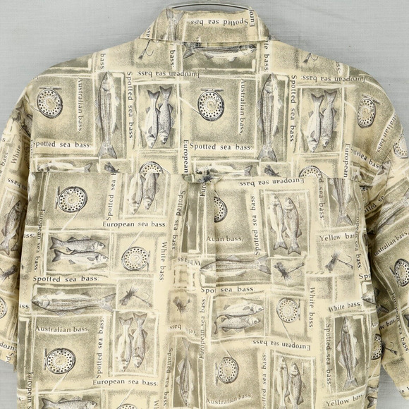 Columbia Shirt Mens Medium Beige Yellow Cotton Novelty Fishing Gorpcore Vintage - Picture 6 of 10
